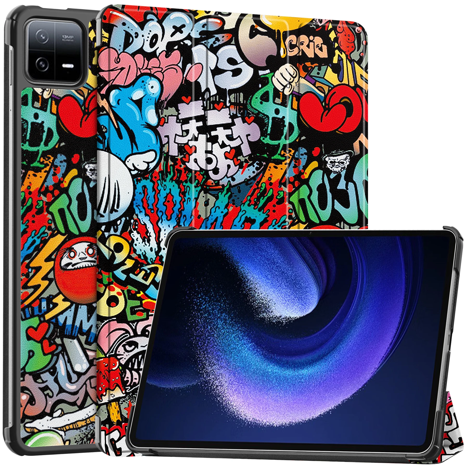 

Auto Sleep / Wake Painted Smart Shell Case For Xiaomi Pad 6 5 Pro 11 inch Coque Tablet Hard PC+ PU Leather Tri-Fold Stand Cover