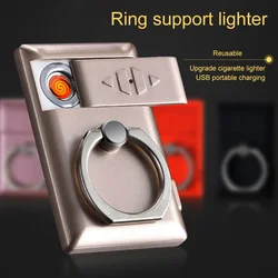 Creative Phone Holder Lighter Personalized Pattern USB Flameless Arc Lighter for Men and Women Smoking Tool