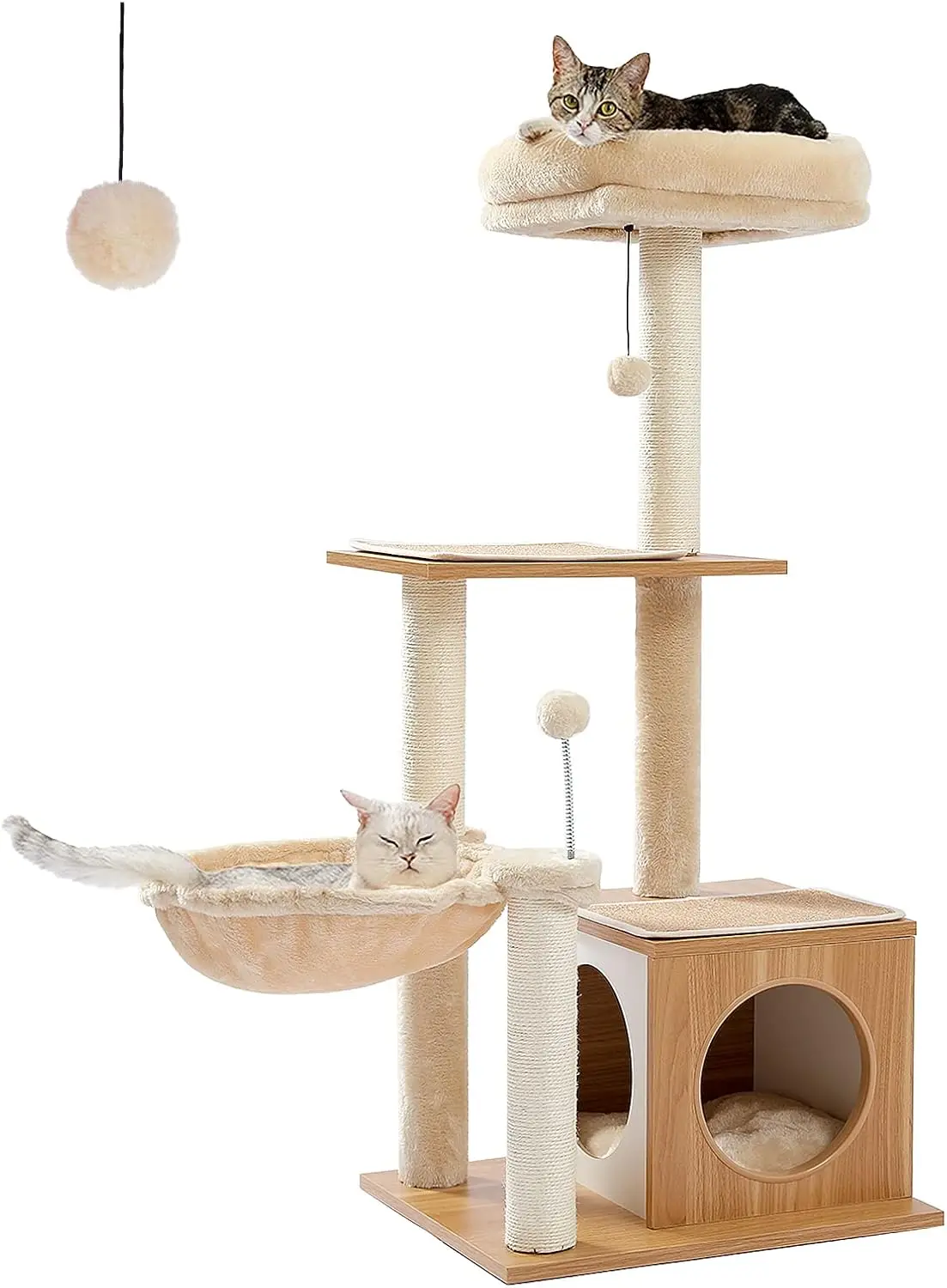 51.4 Inches Modern Cat Tree Premium 6 Levels Wooden Cat Tower with Fully Sisal Covered Scratching Posts, Cozy Condo