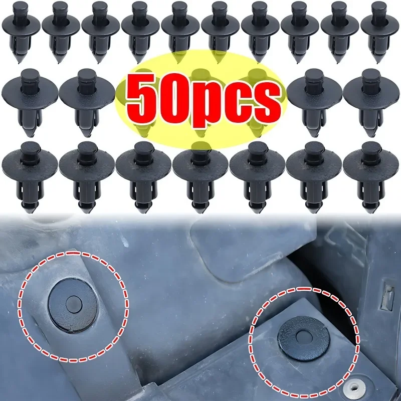 50pcs Car 8mm/6mm Hole Plastic Rivets Fastener Push Clip Black Auto Vehicle Door Trim Panel Retainer Fastener Clip Car Accessory
