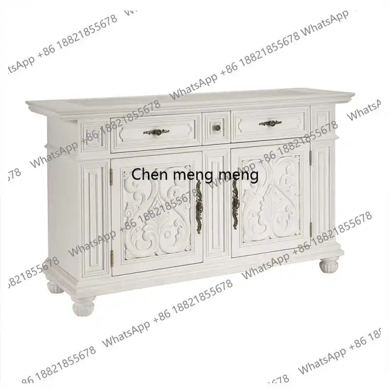 

American retro solid wood side cabinet white double door cupboard household wall storage side cabinet