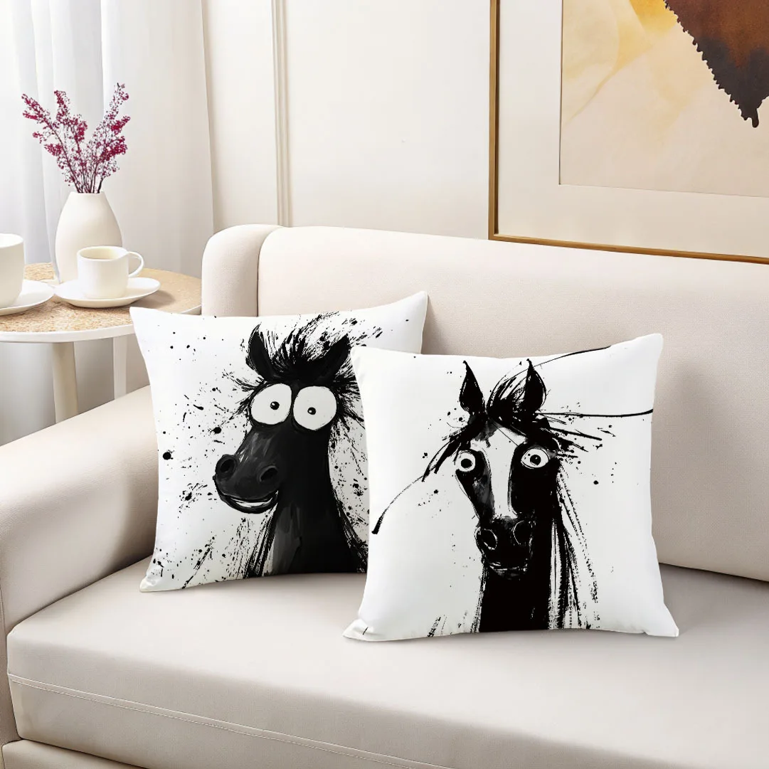 4pcs Boho Pop Art Donkey Ink Splatter Throw Pillow Covers 18x18 Inch, Soft Plush Polyester Farmhouse Decor with Zipper Closure f