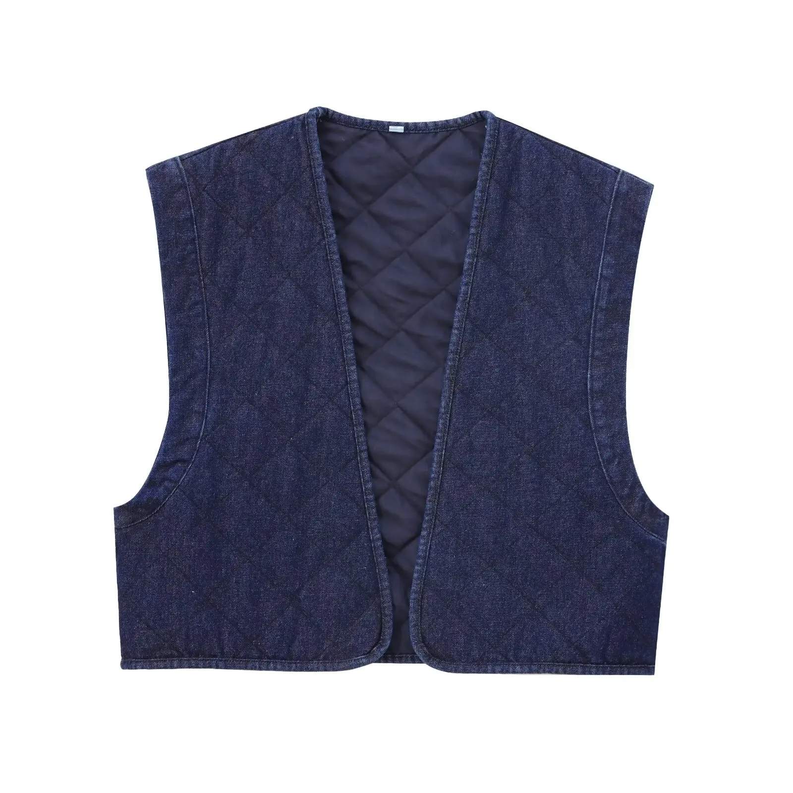 Tangada Women 2025 Denim Padded Crop Waistcoat Vintage Sleeveless Female Outerwear 4M0165