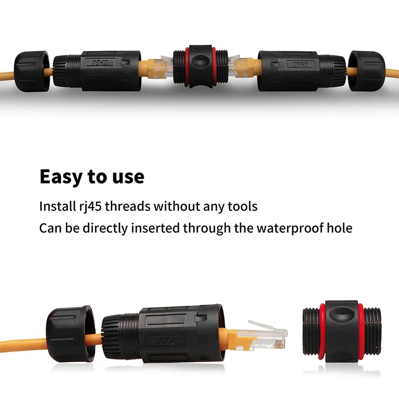 IP68 방수 네트워크 플러그 커넥터, RJ45 방수 커넥터, 스트레이트 조인트, 4.5mm-14.5mm