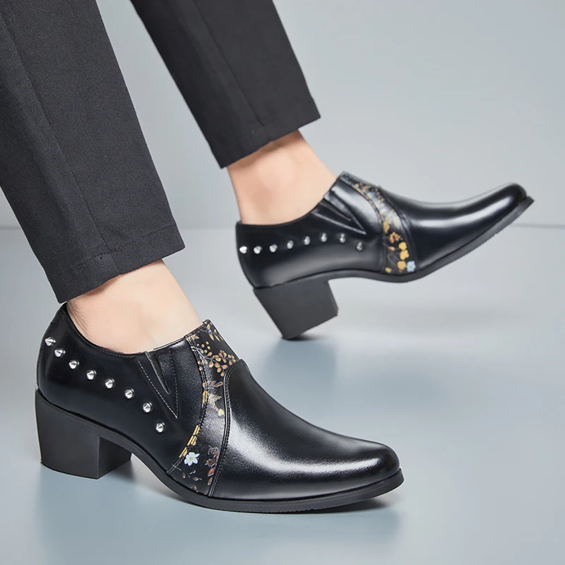 

Men's Wedding Shoes Fashion Slim Fit Pointed High Heel Pullover Shoes Breathable Leather Shoes Classic Vintage Men's Dress Shoe