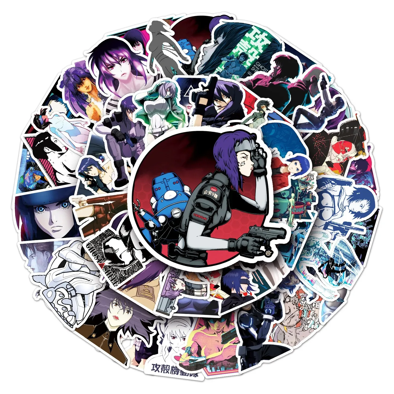 51 Pcs Ghost in The Shell Anime Cartoon Waterproof Sticker Anime Peripherals Creative Notebook Skateboard Decor Sticker Toys