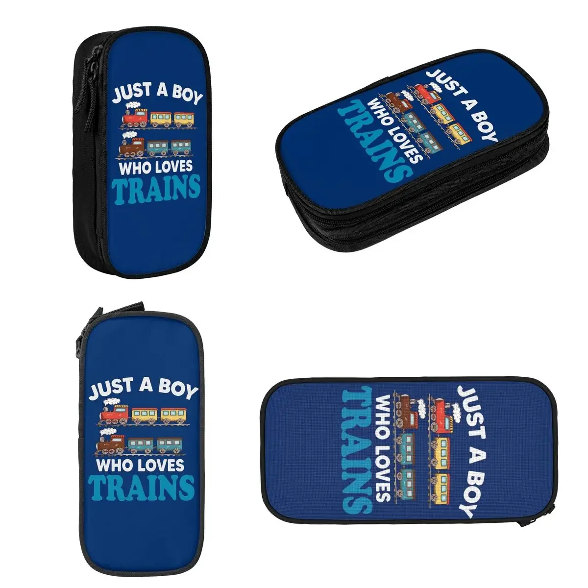 Birthday Kids Just A Boy Who Loves Trains Funny Design Kids Pencil Cases Pen Bags Pen Box Pencil Pouch For Boys Girls Students