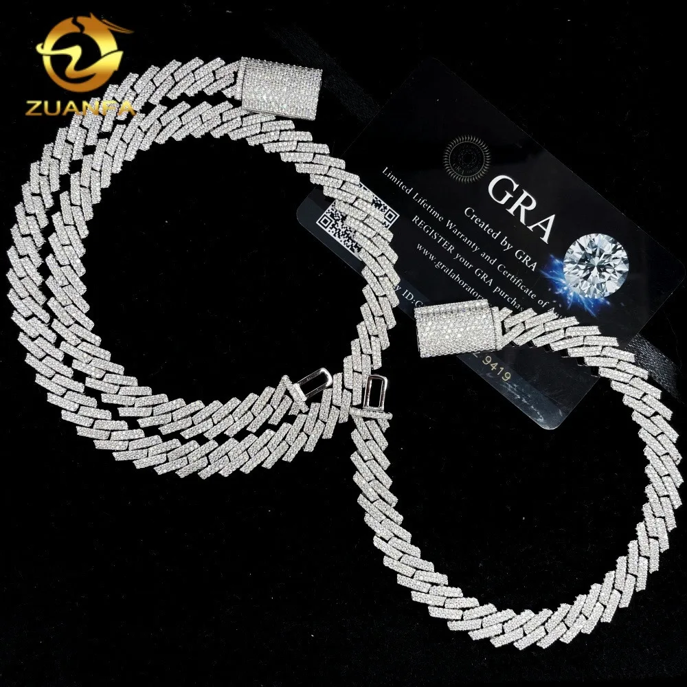 

Hot Selling Ready to Ship Pass Diamond Tester Hip Hop Jewelry 10mm VVS Moissanite Cuban Link Chain 925 Silver Iced Out Necklace