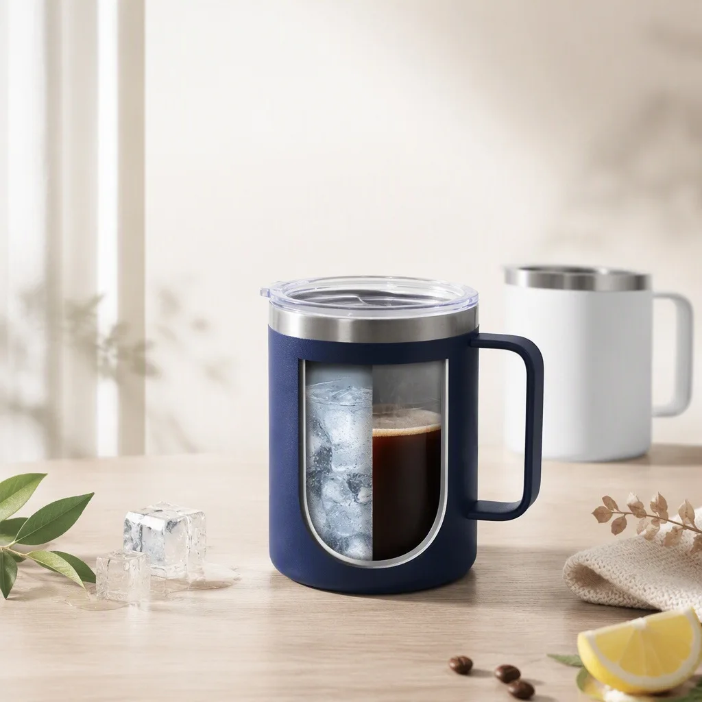 12oz 304 Stainless Steel Coffee Mug, Double Wall Vacuum Insulated Cup with Handle for Home Office, BPA-Free Travel Gift