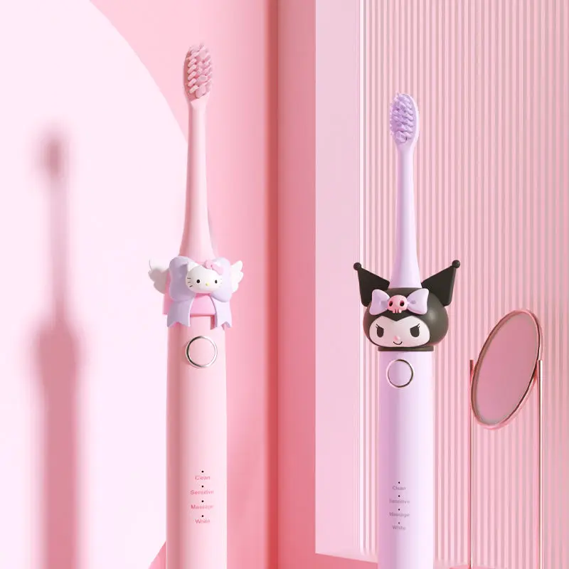 Sanrio Hello Kitty Electric Toothbrush Woman Cartoon Kuromi Cute Girly Heart Electric Toothbrush Adult Kawaii Children Gift