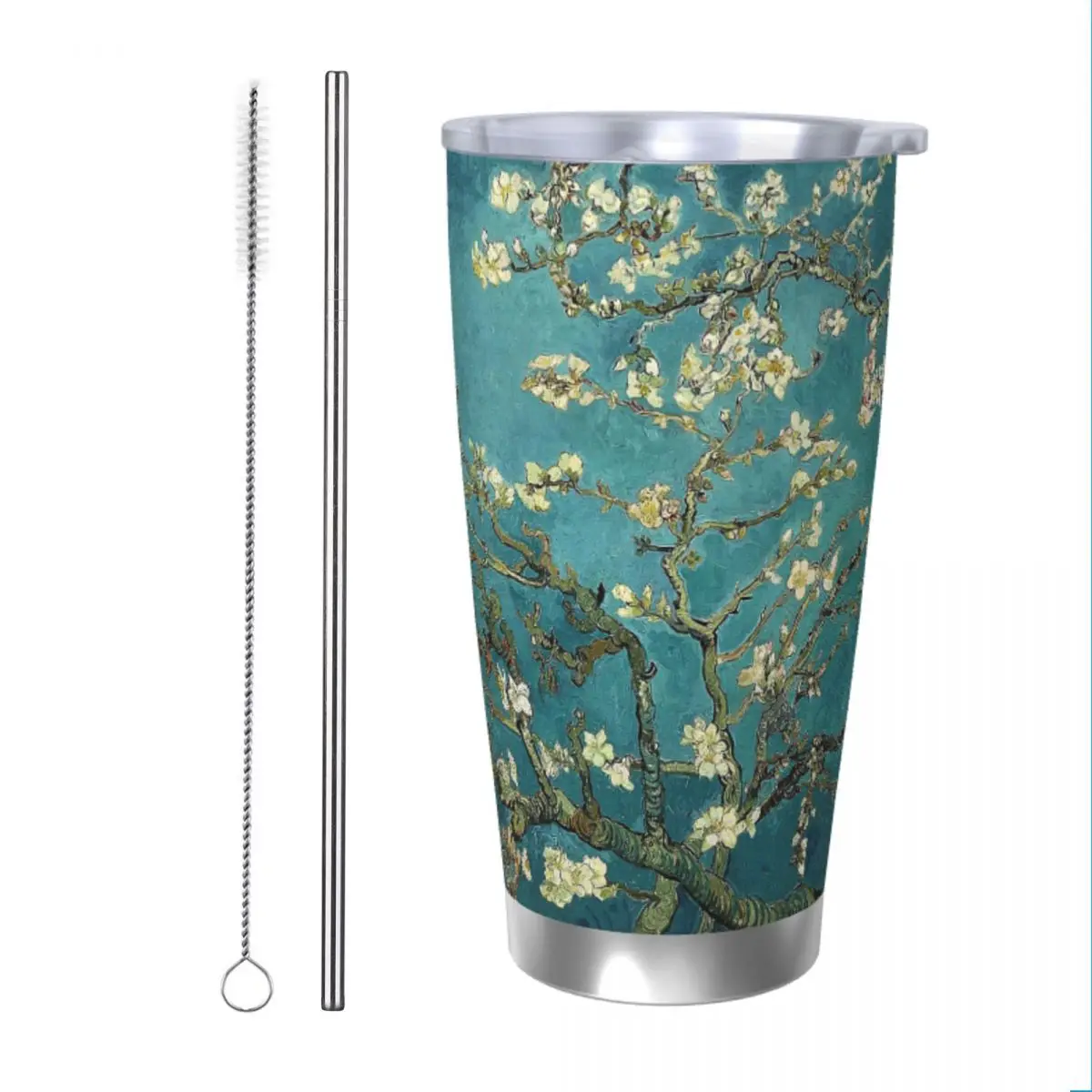 Van Gogh Restored Blossoming Almond Tree Insulated Tumbler with Straws Lid Vacuum Coffee Mugs Office Home Car Bottle Cup