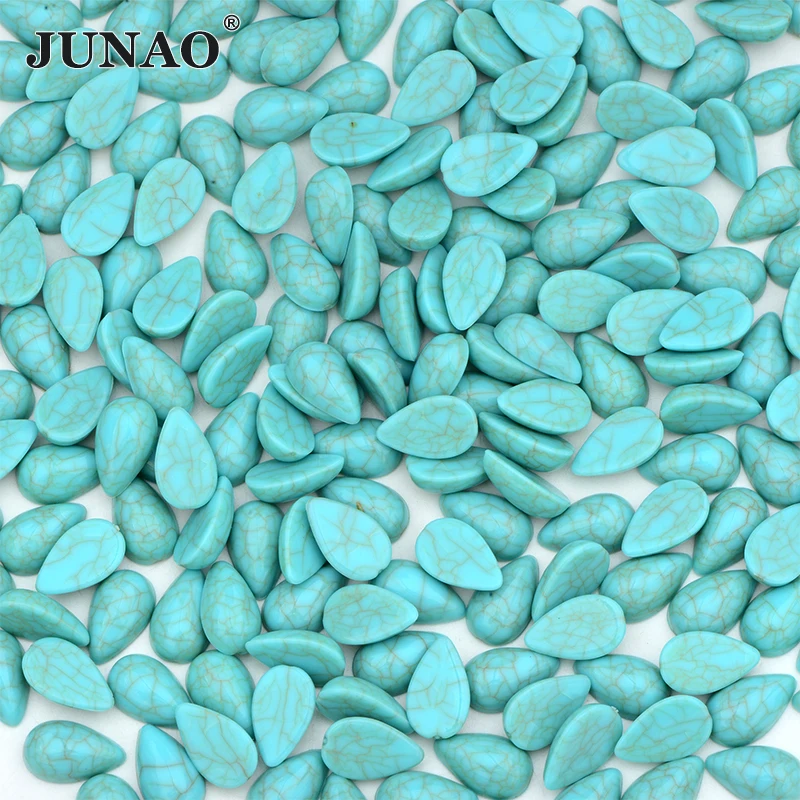 JUNAO 6*10mm 10*14mm 18*25mm Turquois Greed Color Teardrop Rhinestone Flatback Acrylic Crystal Stones Applique For DIY Clothes