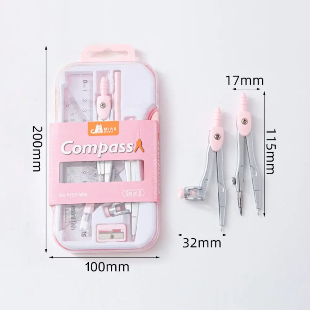 9Pcs/Set Protractor Ruler Compass Set Sharpener Straight Ruler Drawing Stationery Creative Measuring Ruler Drawing Tool Students