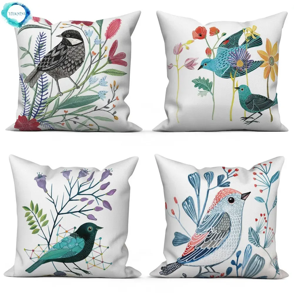 

Customizable Throw Pillow Cover Home Decor Sofa Decorative Pillow Cover Bird Flower Painting Cushion Cover