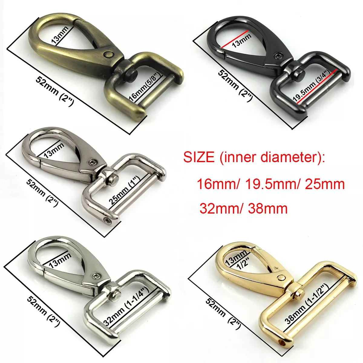 1pcs Metal Detachable Snap Hook Trigger Clips Buckles for Leather Strap/ Belt Keychain Webbing Pet Leash Hooks 5 Sizes