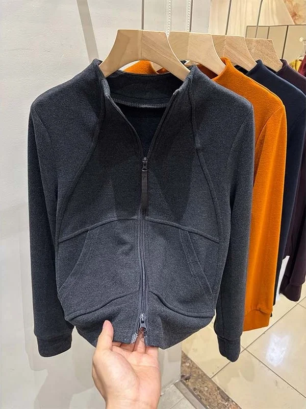 Ciepła bluza z kapturem na zamek błyskawiczny, damska, luźna, wyszczuplająca, rozpinana, codzienna odzież wierzchnia, modna bluza z wysokim kołnierzem, długi rękaw, styl koreański.