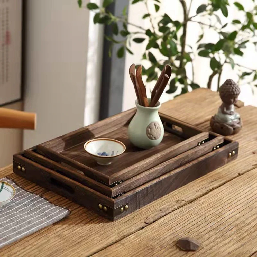 

Handmade Wooden Tray with Handle,Creative Home and Kitchen Storage Tray,Farmhouse Tea,Cocktails,Coffee Cup,Dim Sum,Fruit Tray