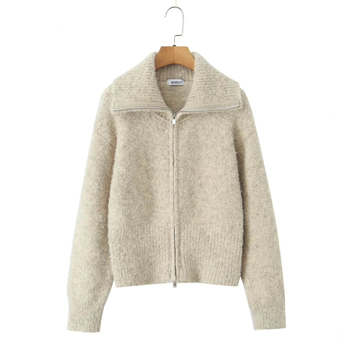 

New Fashion Elegant Sweater Women's Autumn Winter Double Zipper Lapel Sweater Cardigan Women's Clothing