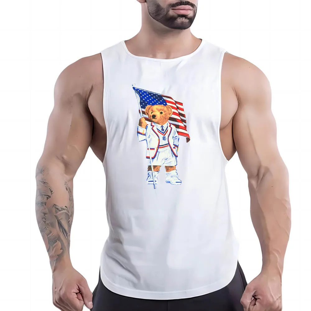 Little Bear Pattern Tank Top T-Shirt Sleeveless Vest For Men Outdoor Run Shirt Casual Athletic Jersey Fitness y2k Men's clothing