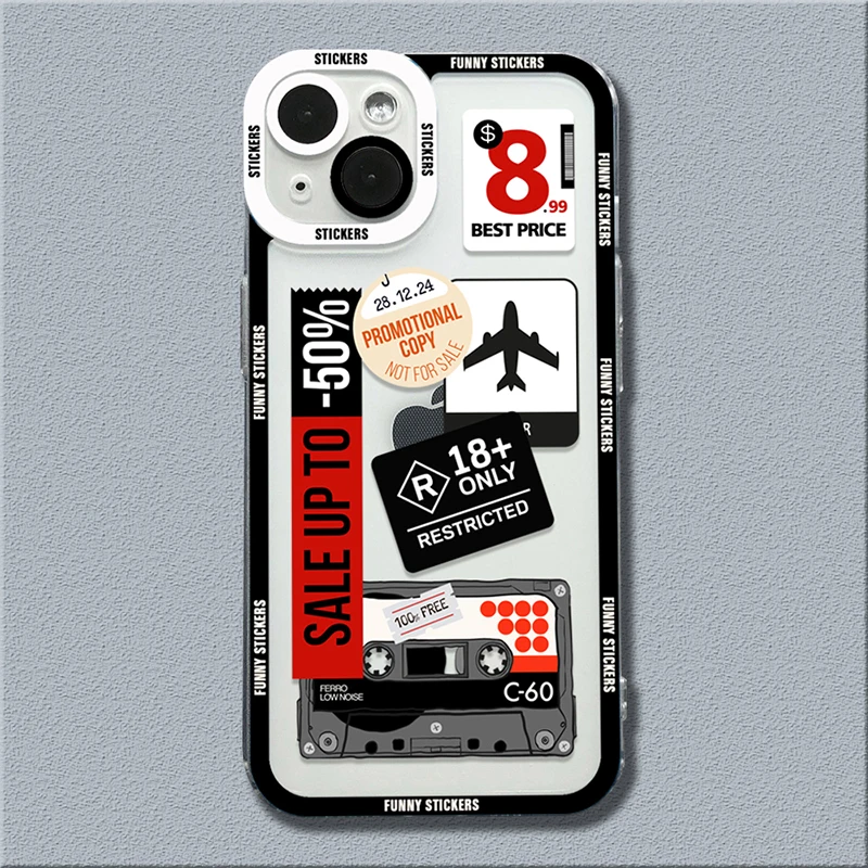 Mix Attro Collage Aesthetic Stickers Phone Case, Soft Silicone Cover, iPhone 15 14 13 12 11 Pro Max Mini XS X Poly SE2 7 8 Plus