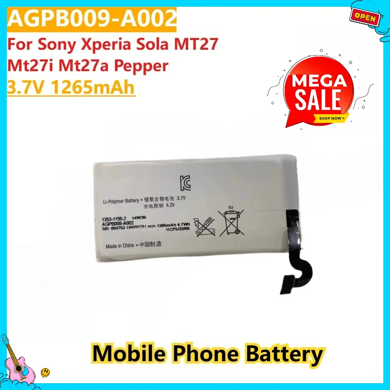 

100% новый высококачественный аккумулятор для мобильного телефона 3,7 В 1265 мАч AGPB009-A002 для Sony Xperia Sola MT27 Mt27i Mt27a Pepper