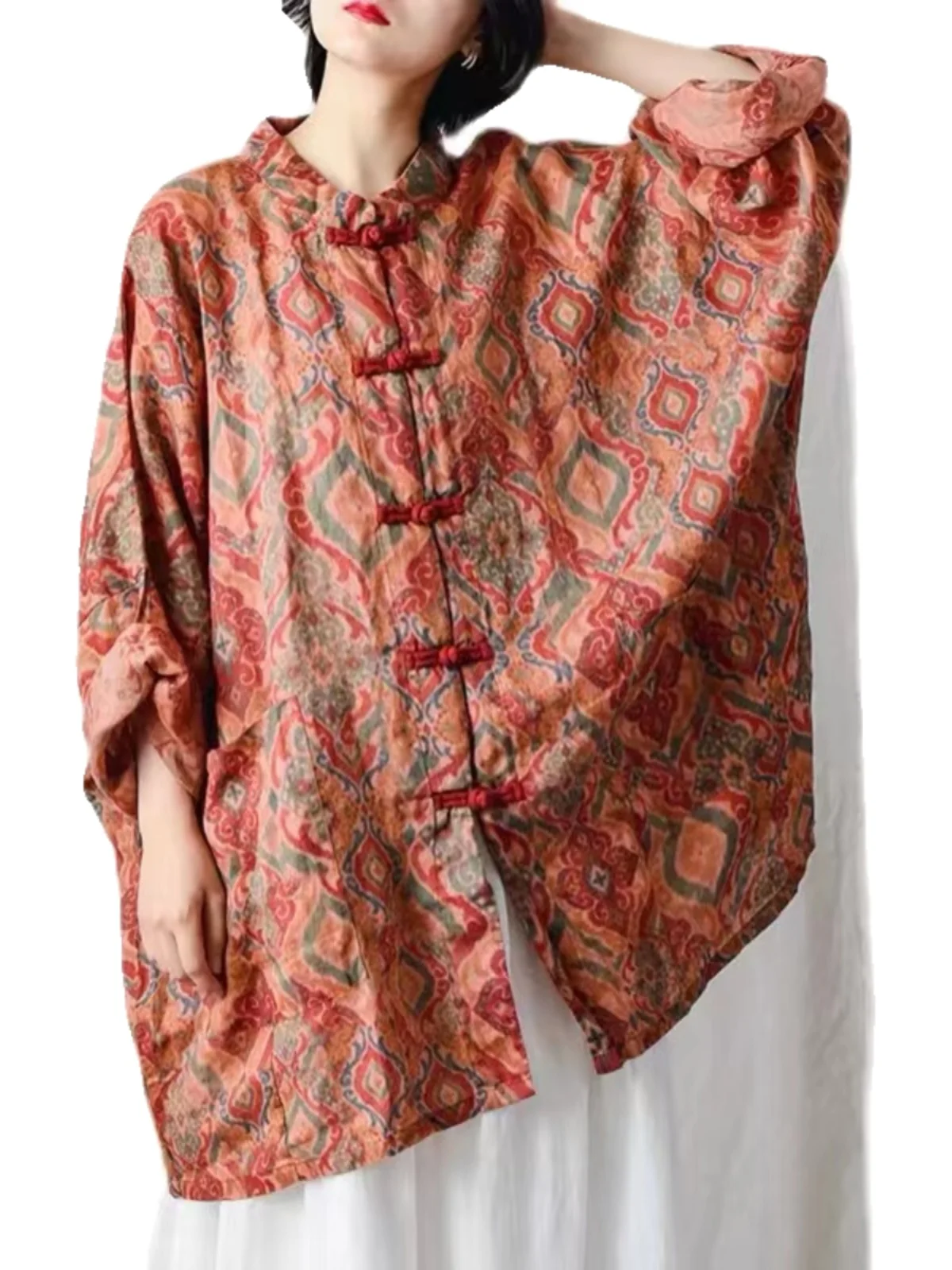 

Свободный женский кардиган на пуговицах в китайском стиле в стиле ретро, длинный све, воротник-стойка, хлопково-льняная верхняя одежда средней длины с принтом