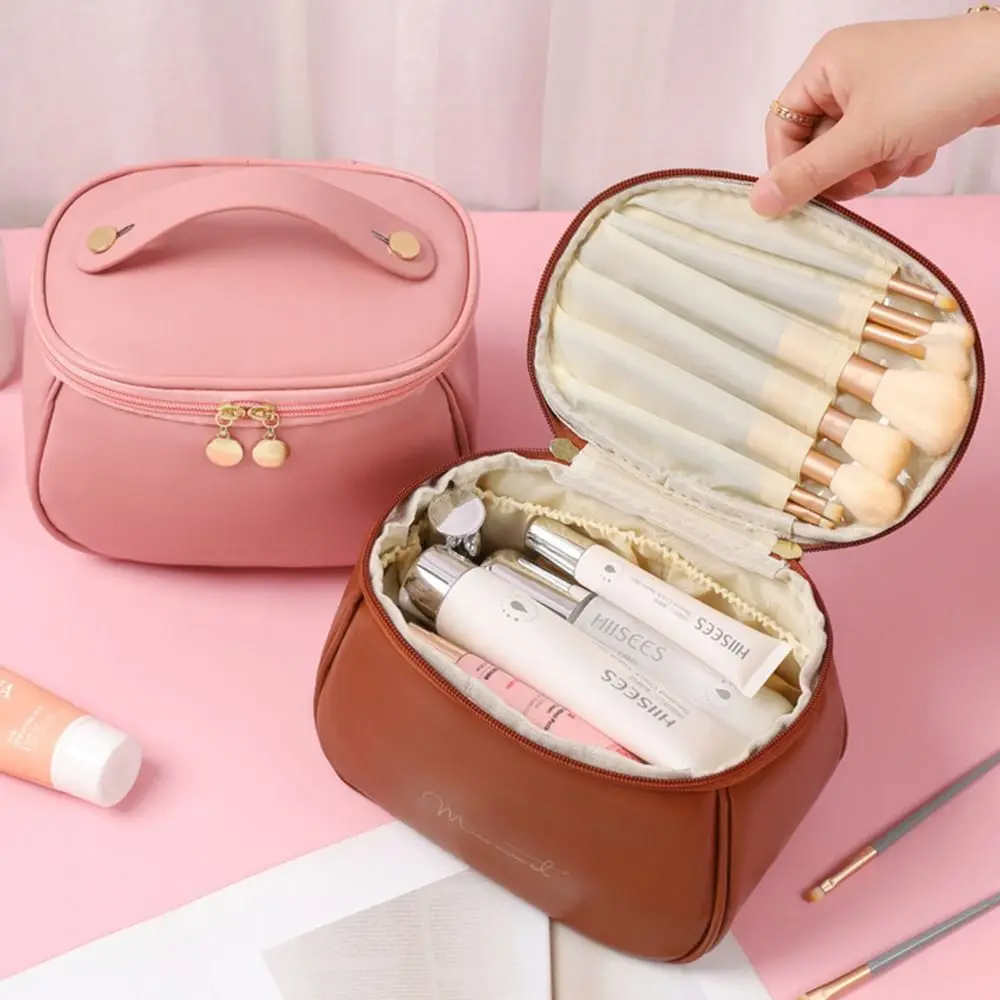 

Portable Large Capacity Cosmetic Bag Waterproof with Handle Travel Storage Bag PU Leather Toiletry Bag