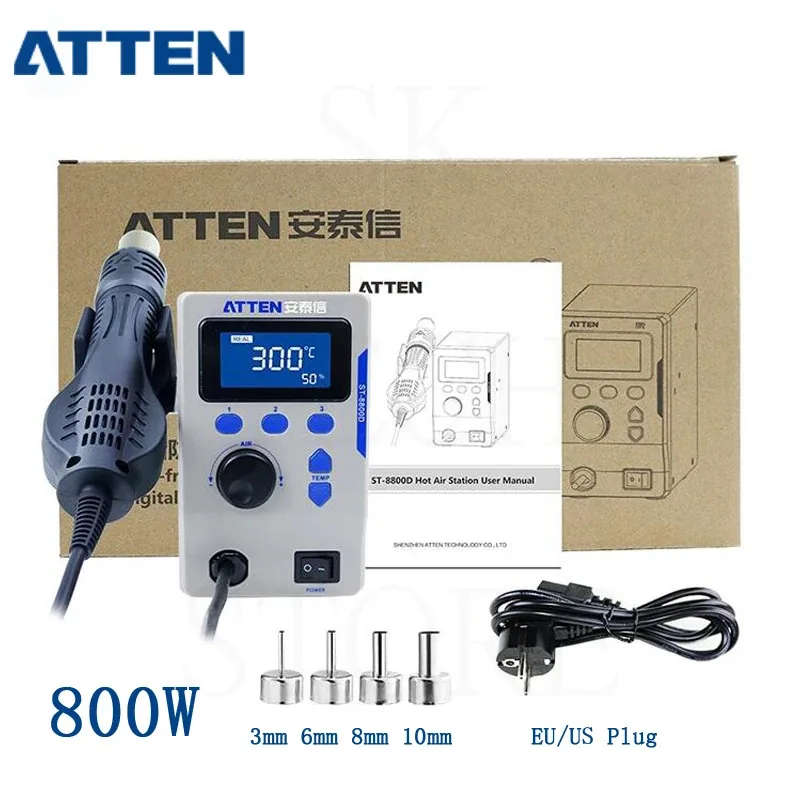 

ATTEN ST-8800D 800W Hot Air Gun Digital Display BGA Rework Station Air Volume Anti-Static Repair Desoldering Station 110V / 220V