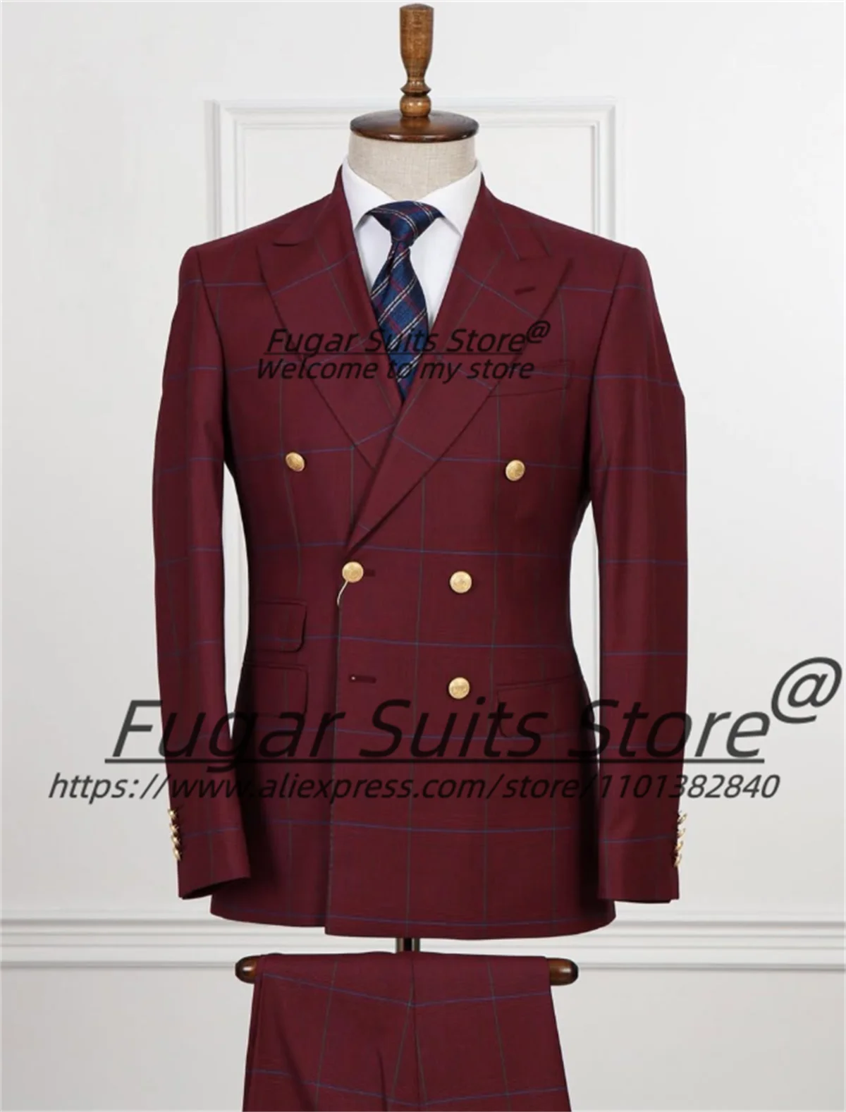 

Formal Banquet Plaid Men Suits Business Slim Fit Double Breasted Groom Tuxedos 2Pieces Sets Office Work Male Blazers Ropa Hombre