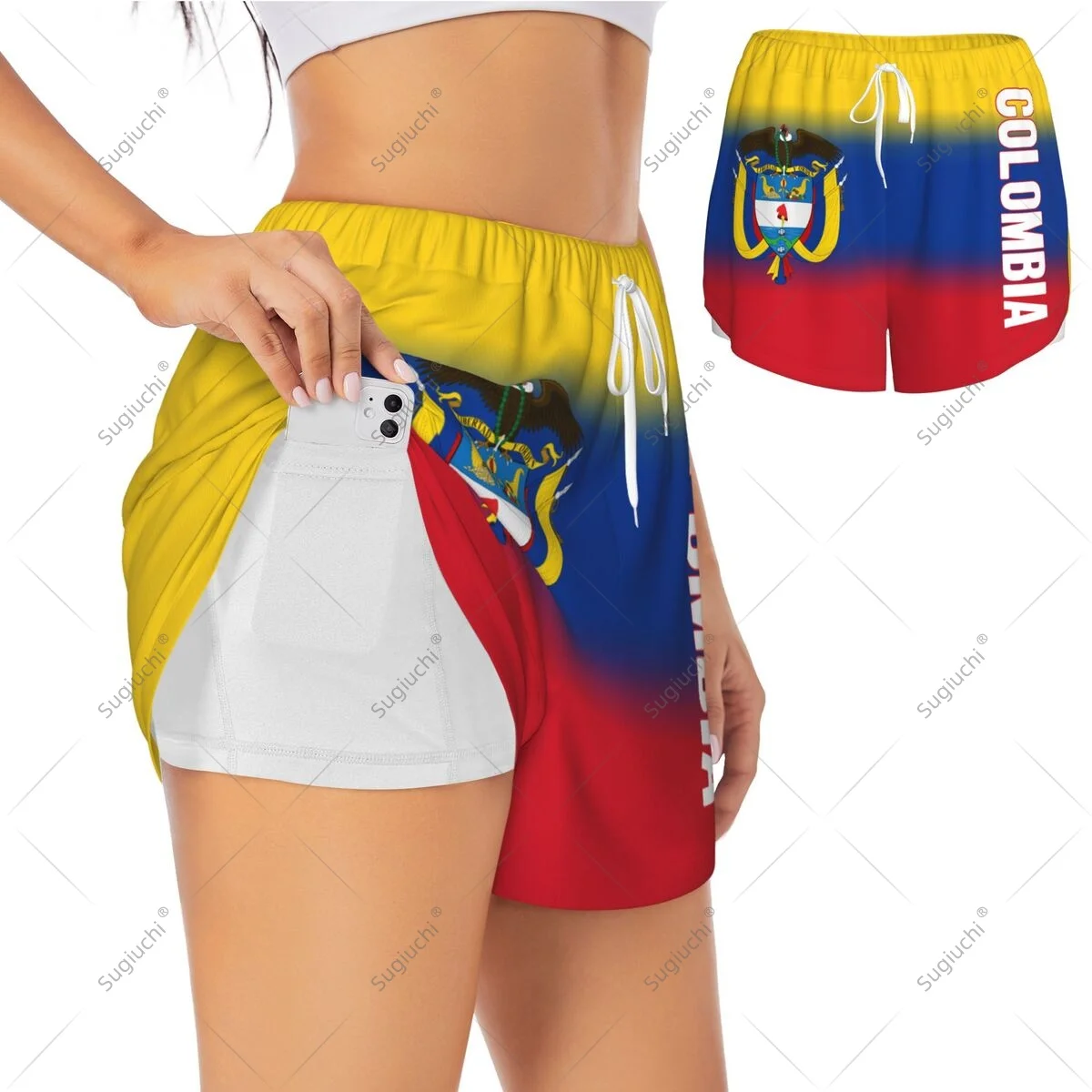

Women Girl Sports Shorts Colombia Flag for Female Yoga Running Pilates Fitness Workout Lightweight Activities