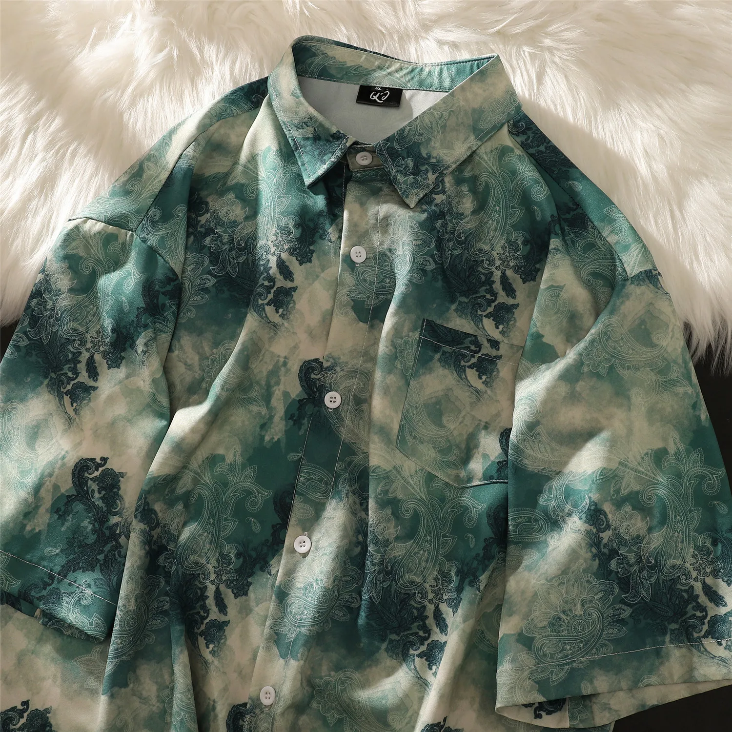 

Hawaii Beach Floral irt Men's ort Sve Thin Ice Silk High-End Design Sensation Summer Faionable Casual Button up Top
