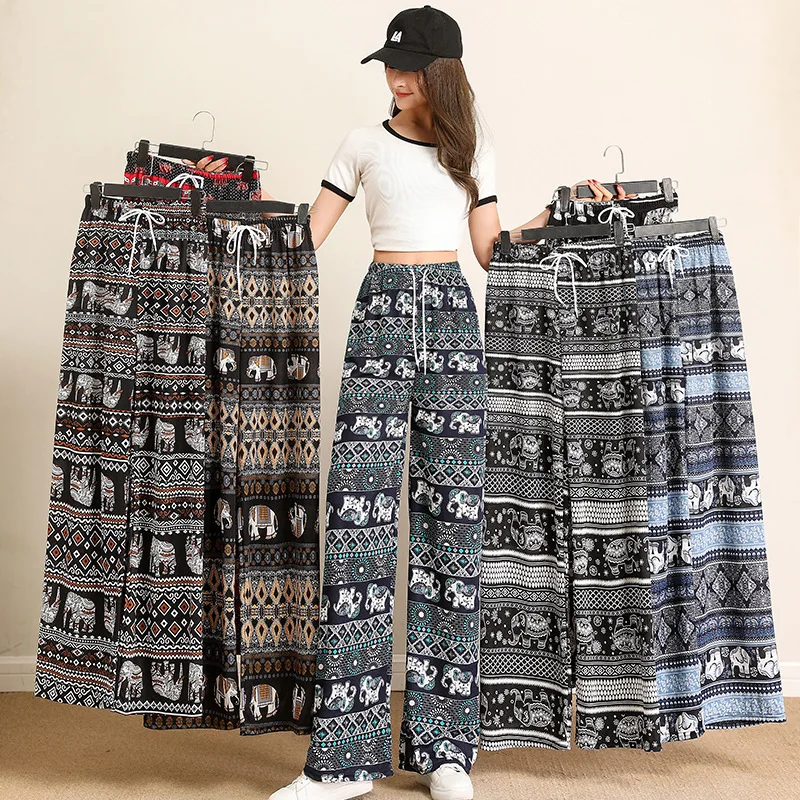 

Fashion Elephant Wide-Leg Pants For Spring Summer High-Waist-Hanging Loose Straight Floor-Length Casual Pants Thailand Female