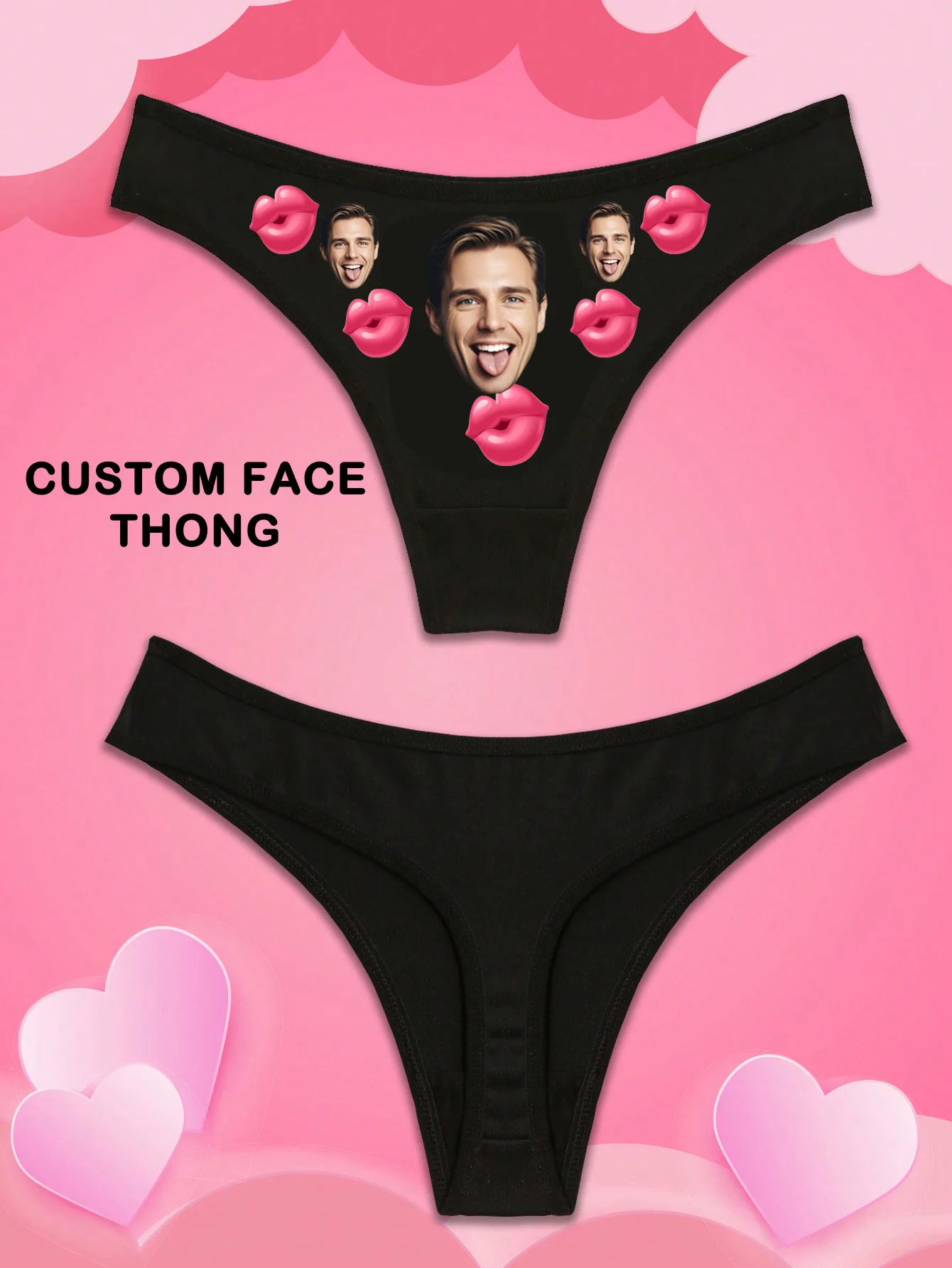 Customizable Sexy Low-Waist Briefs with Couple's Avatars And Love Letter Print for Men Women Perfect for Valentine's Day Christm