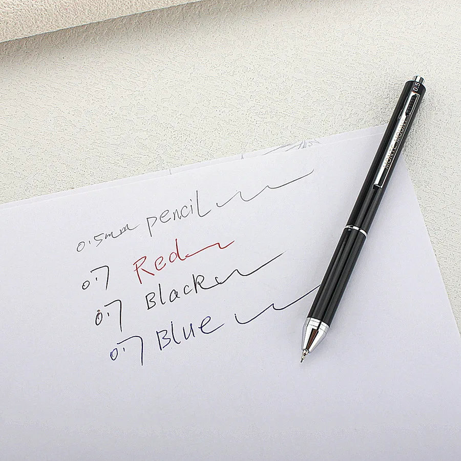 

4 In 1 Multifunction Luxury Pen, 0.7mm 3 Color Ballpoint 0.5mm Mechanical Pencil, Gravity Sensor Metal Retractable Pens