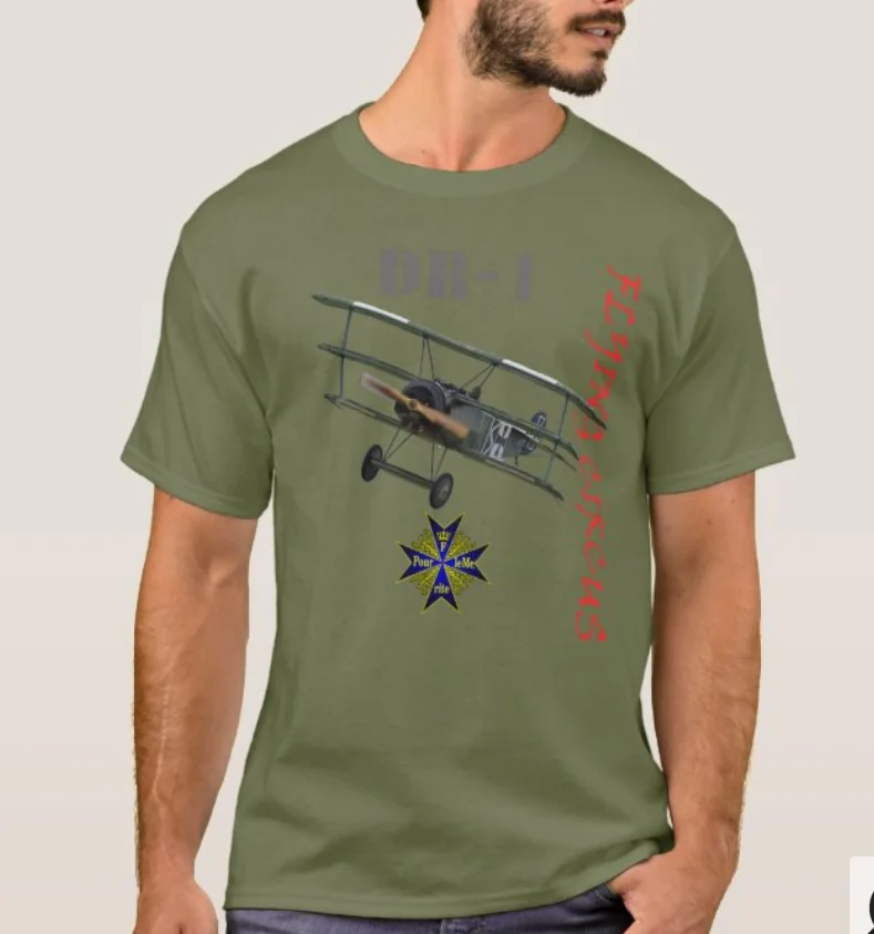 Flying Circus Fokker Dr1 Triplane Fighter Plane Blue Max Medal T-Shirt. Summer Cotton Short Sleeve O-Neck Mens T Shirt New