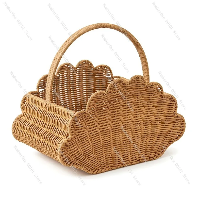 Handwoven Rattan Storage Basket Portable Vegetable Shopping Tote Wicker Picnic Basket Fruit Picking Carry Organizer Braided Toy