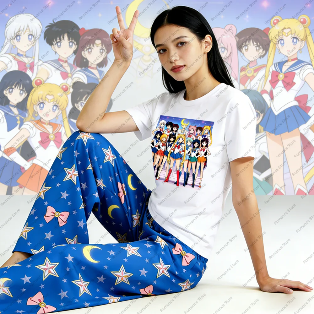 

Bandai Sailor Moon Cosplay Suit Milk Silk Pajamas Pants for Men's Shirts Women Y2k T-shirts And Pants Set Kids Tshirt And Pants