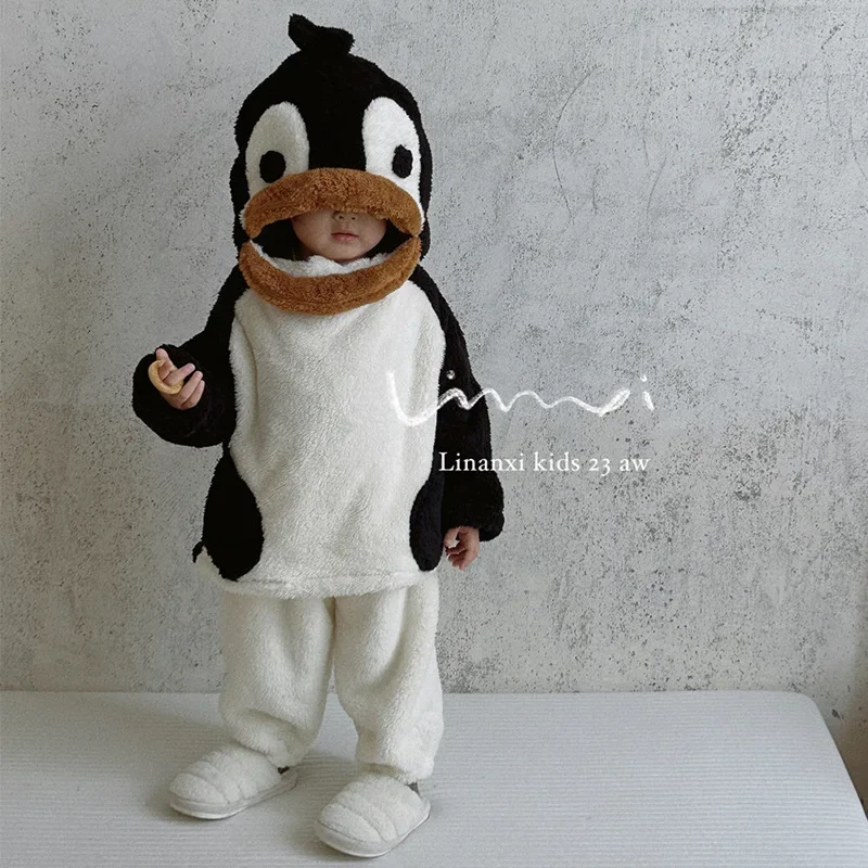 2025 Children's Autumn/Winter New Penguin Plush Set Baby Winter Double Sided Plush Home Set