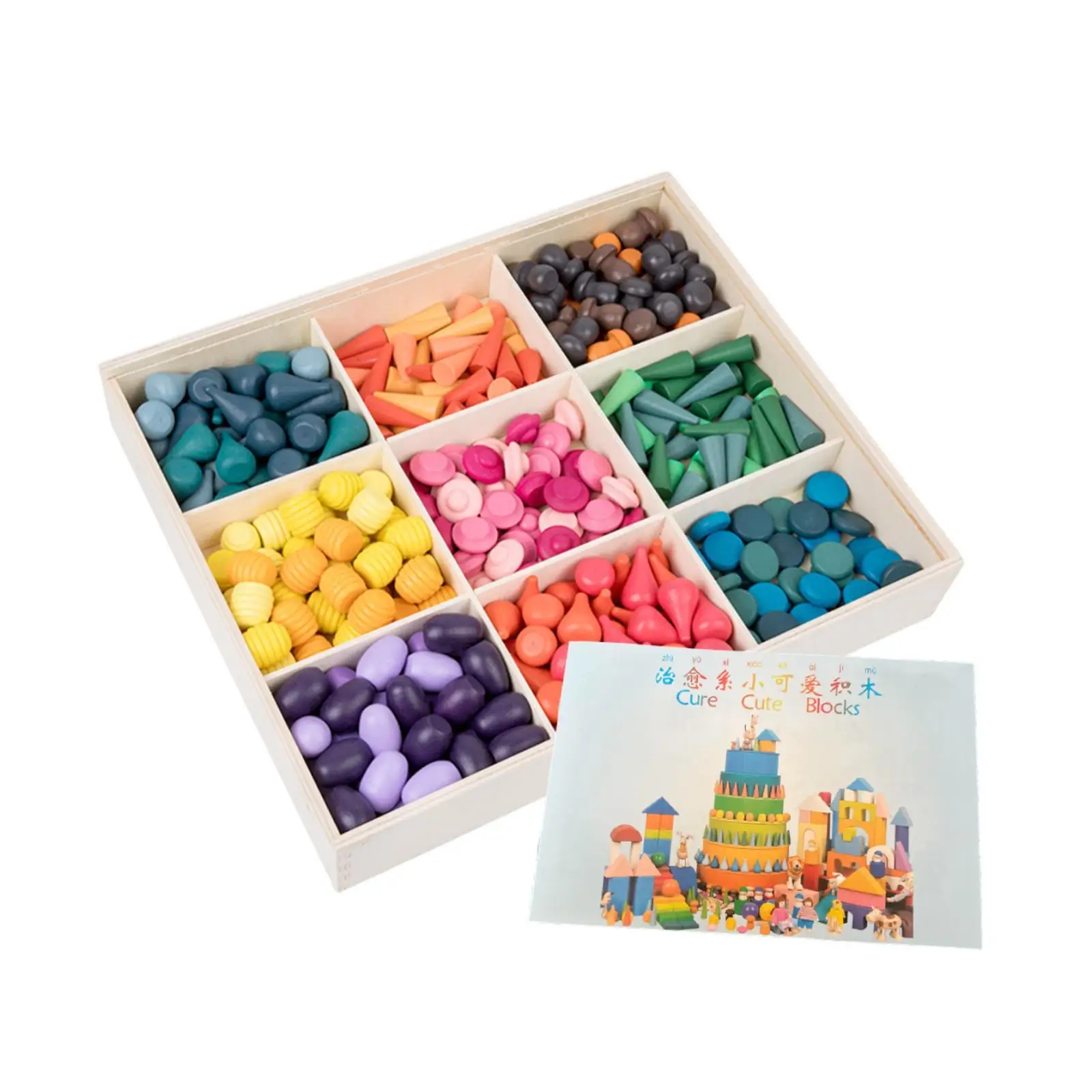 Loose Play Materials Set,Rainbow Color Learning Toy Montessori Stacking Toy Wood Sensory Play Toys for Children Kids