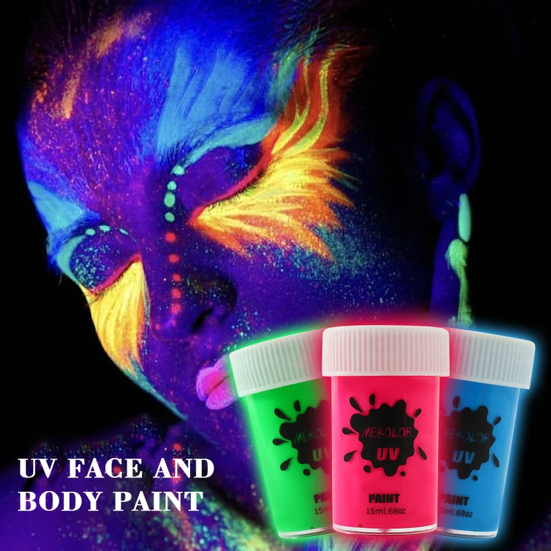 Fluorescent Neon Body and Face Paint,Glow-in-the-Dark Pigments, Non-Toxic,Quick-Dry, Easy Clean,Parties,Character Play,Halloween