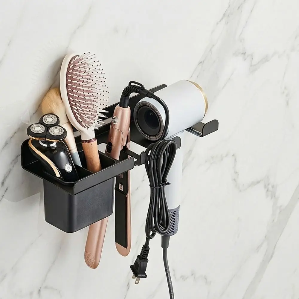 Carbon Steel Hair Dryer Holder Wall Mounted Waterproof Straightener Storage Rack Space Saving Curling Iron Shelf Dormitory - view 2