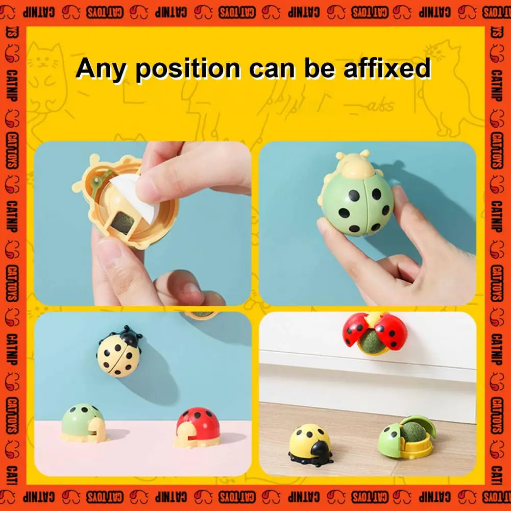 Wall-mounted Cat Toys Rotatable Catnip Ball Toy for Indoor Cats Teeth Ladybug Shape Molar Toothpaste Snack Ball Edible