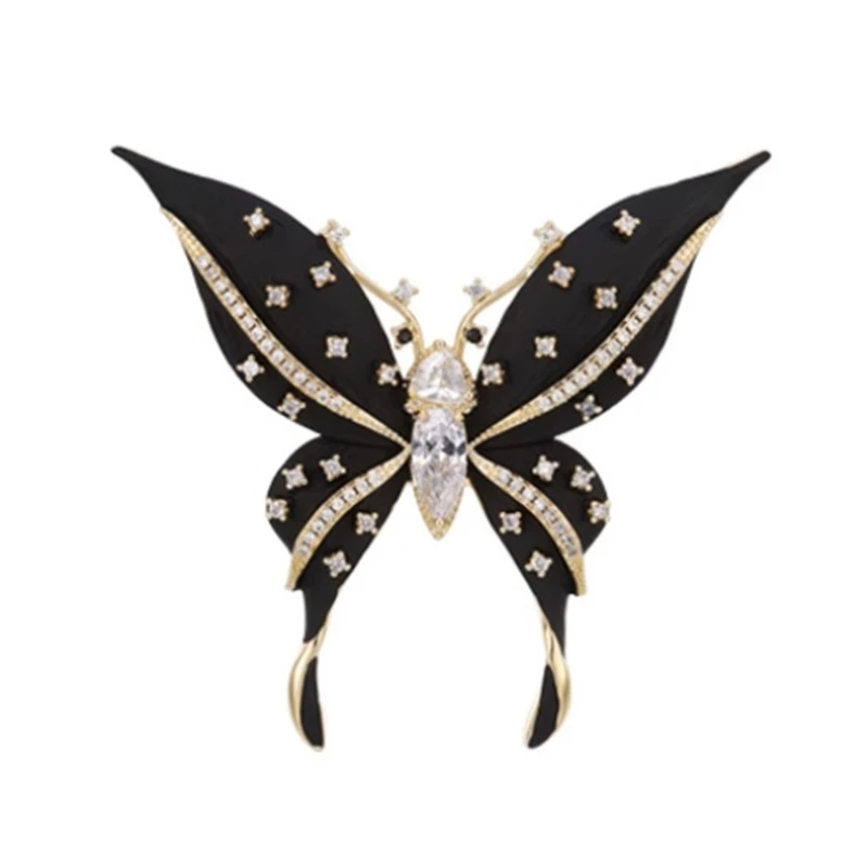 Rhinestones Black Butterfly Pins Fashionable Women Brooch Sparkling Women Clothing Jewelry Suitable for Various Occasion