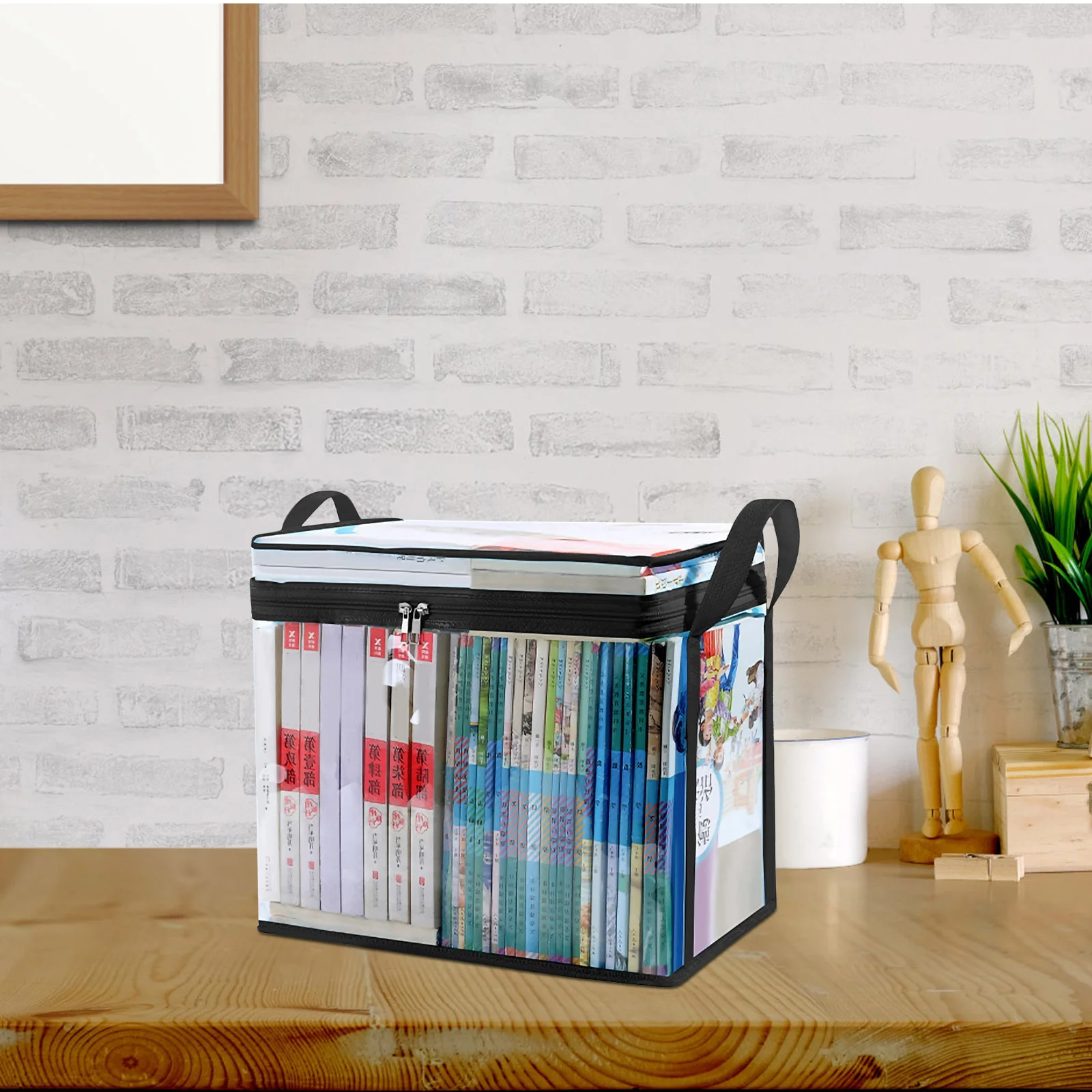 Book Storage Bags Organizing Box Zips File Holder Books Black Classroom Bins Office Boxes