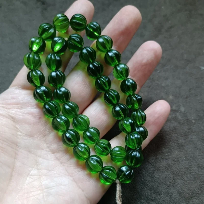 Tibetan Backflow Old Wrapped Pulp Flat round Bead Green Glass a String of Accessories Buddha Bracelet Beads