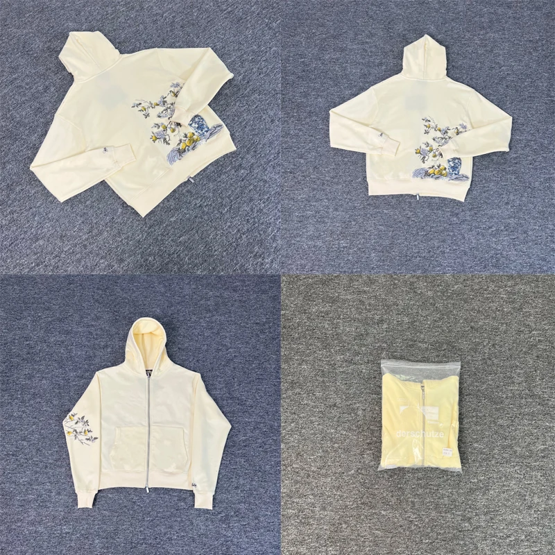 Derschutze حديقة عدن التطريز الأزهار الصوف قلنسوة بسحاب الرجال النساء 1:1 جودة عالية عادية فضفاض مقنعين البلوفرات الشتاء #1