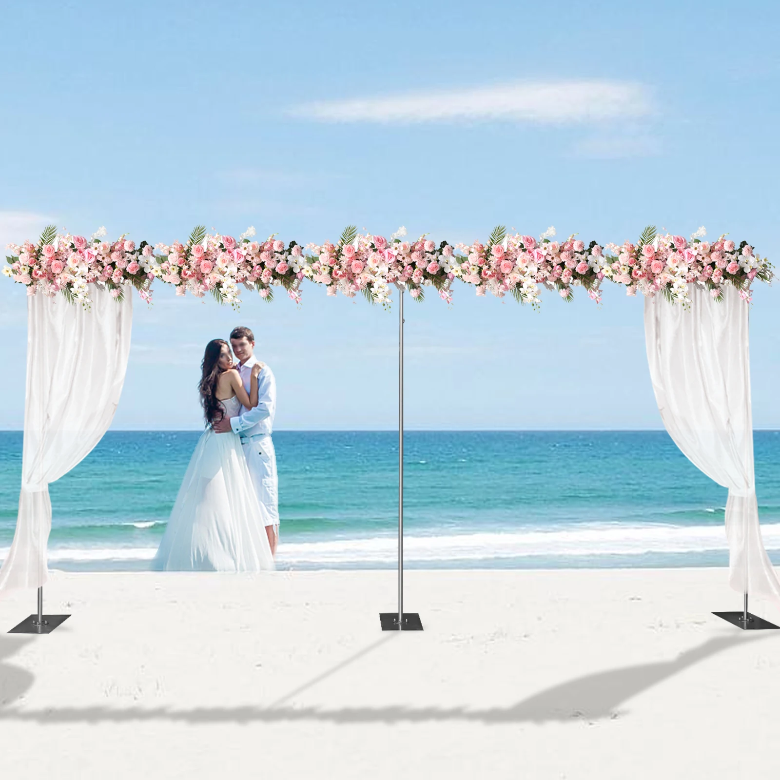 

4.9*9.8ft To 9.8*19.7ft Adjustable Hardware Kit, Outdoor Wedding Party Stand with 3 Steel Bases for Gardens, Backyards, Markets