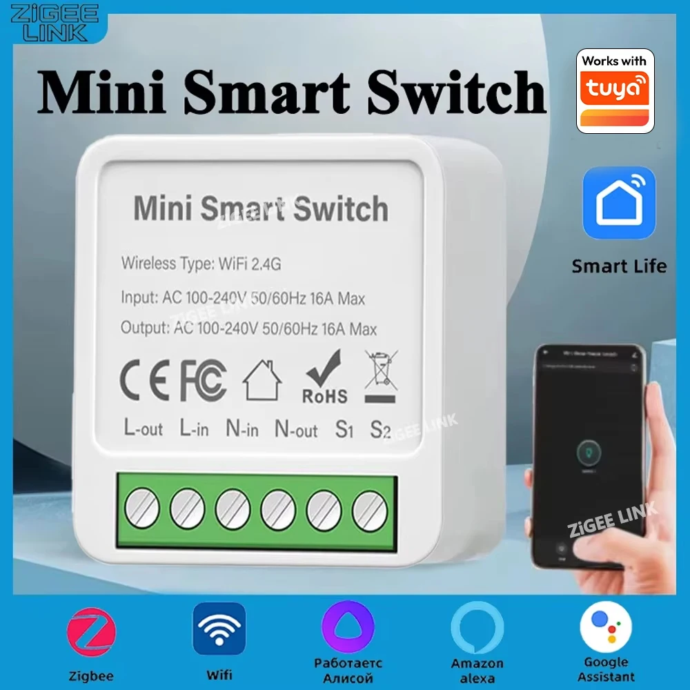 Zigbee/WiFi Mini Smart Switch AModule Two-way Control Breaker Relay Memory Linkage Via For Tuya Alexa Google Home Smart Life