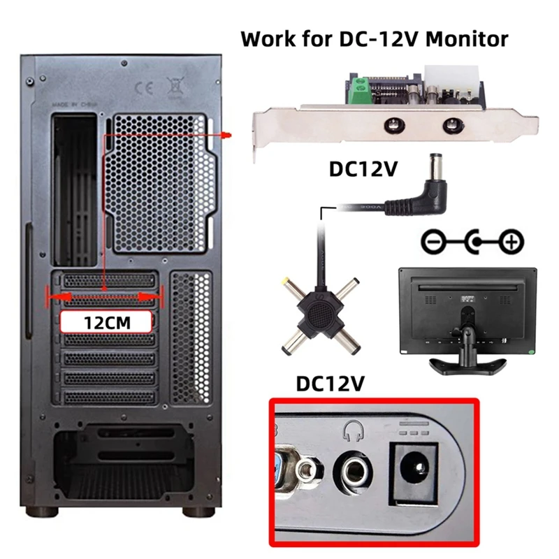 DC5.5Mm 1-To-4 DC 12V 5V Power Card Output Intelligent Control Management System Power System With PCI-E Bracket