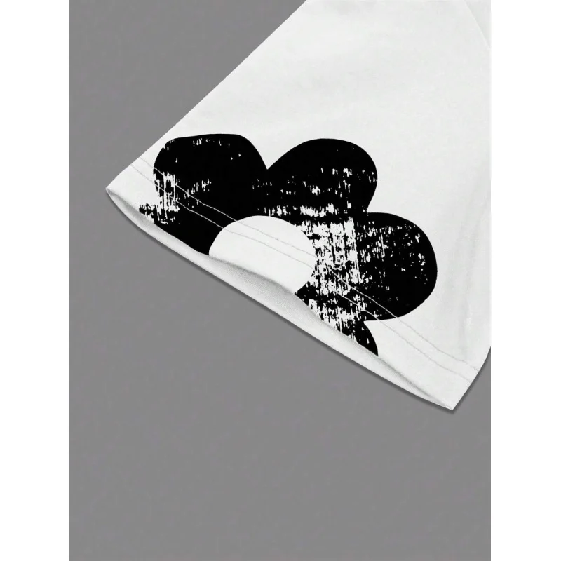 Men's Letter & Floral Print Round Neck Short Sleeve Casual T-Shirt And Drawstring Waist Shorts Suit